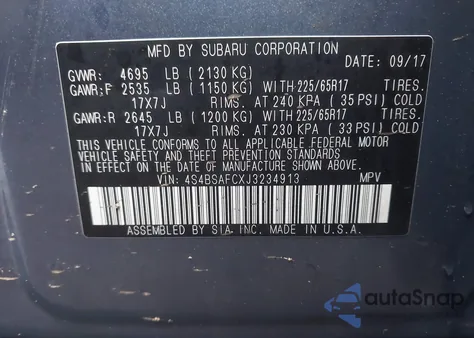 2018 Subaru Outback 2.5I Premium z USA, uszkodzony, nr VIN 4S4BSAFCXJ3234913